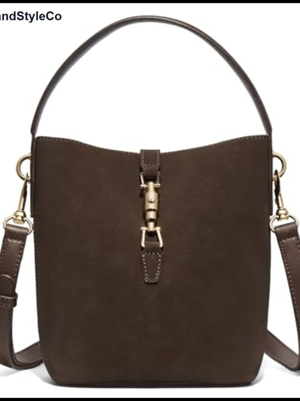 Small Bucket Bag Faux Leather Crossbody Handbag Removable Strap
